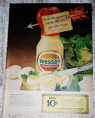 1965 Wesson Vintage Print Ad Mayonnaise Salad Deviled Eggs Apple Cider Vinegar