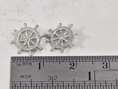 Ship Model Fittings Parts Two 8 spoke 10mm White Metal Ship's wheel