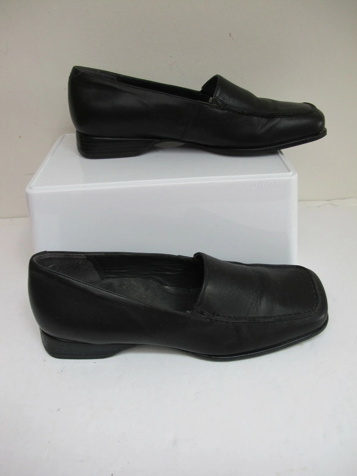 TAGLIA 3 5 ECCO scarpe comode slip on in pelle nera punta quadrata ex condizioni