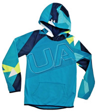 Youth Girls L UNDER ARMOUR Pullover Hoodie Top Blue White Fleece Lined Flawless