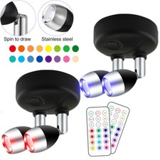2X Wireless Spotlight RGB Colours Changing 2Head LED Puck Lights Remote Battery