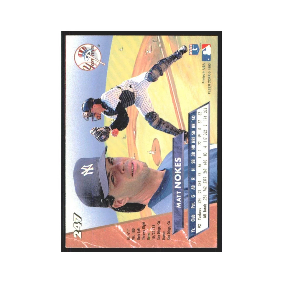1993 Fleer Ultra Matt Nokes Yankees #247 - Image 2 of 3