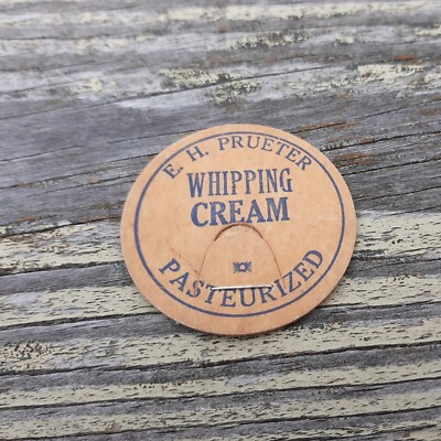 E.H. Prueter Whipping Cream Pasturized Cardboard Milk Bottle Cap Saginaw MI