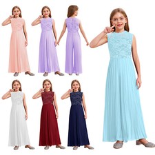 Girls Chiffon Jumpsuit High Waist Wide Leg Romper Floral Lace Outfit Tea Party