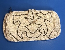 Vintage Hand Beaded Small Clutch Zip Purse Belgium 6 Inch