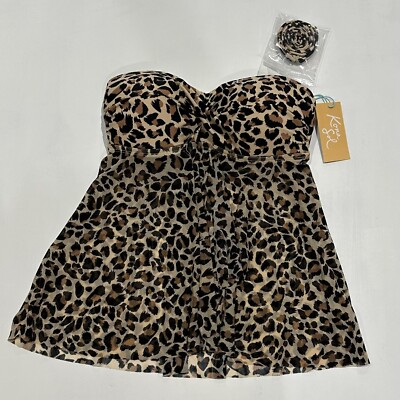 Women's Bandeau Mesh Flyaway Tankini Top - Kona Sol Leopard Print XS 0/2