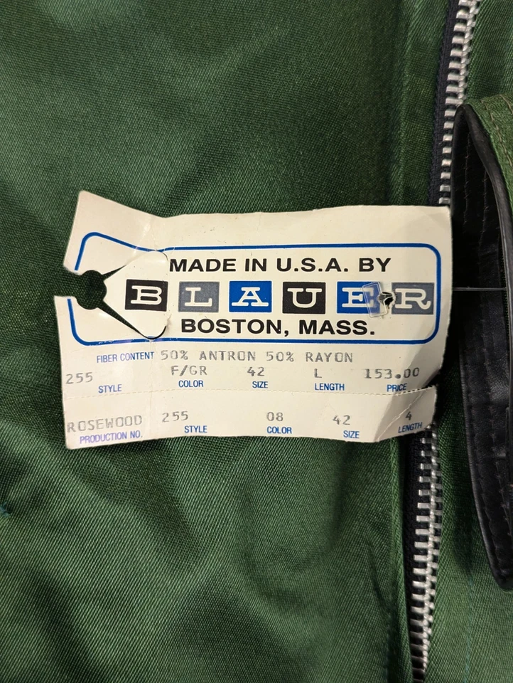 Abrigo Azul 42L Para Hombre Raro De Colección Nuevo con Etiquetas Verde U.S.A. Tufnyl Chaqueta Seguridad Foto 4 de 4