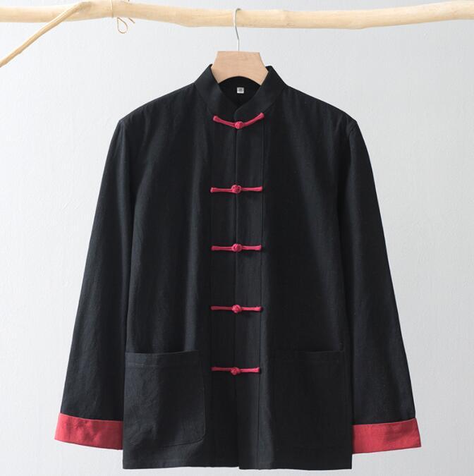 Tang suit Coat Chinese style Men Long sleeve Cotton linen Jacket Buckle Han Fu