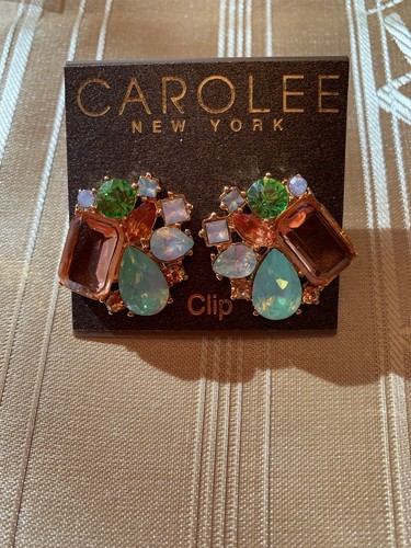 $55 Carolee CZ clip on earrings gold tone cluster 1" s927-2 - Picture 2 of 5
