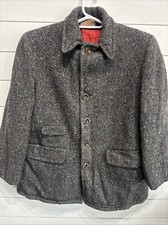 Vintage Merrill Woolen Mills Lined Peacoat Jacket Mens Large Gray Herringbone