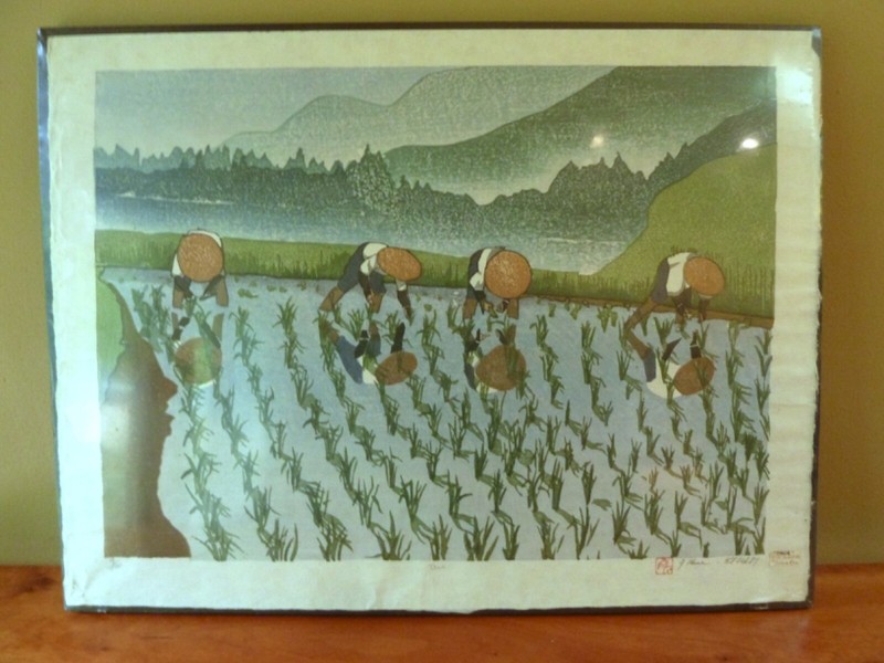 Joshua Rome Woodblock Print 'Taue" (Rice Planting) #9/100, 1981
