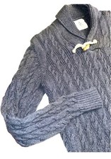 Nautica Blue SWEATER fisherman Spinnaker Cableknit Nautical Flags cowl neck Men