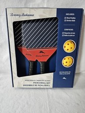 Brand New Tommy Bahama Pickleball Set 2 Wood Paddles 2 Game Balls NIB