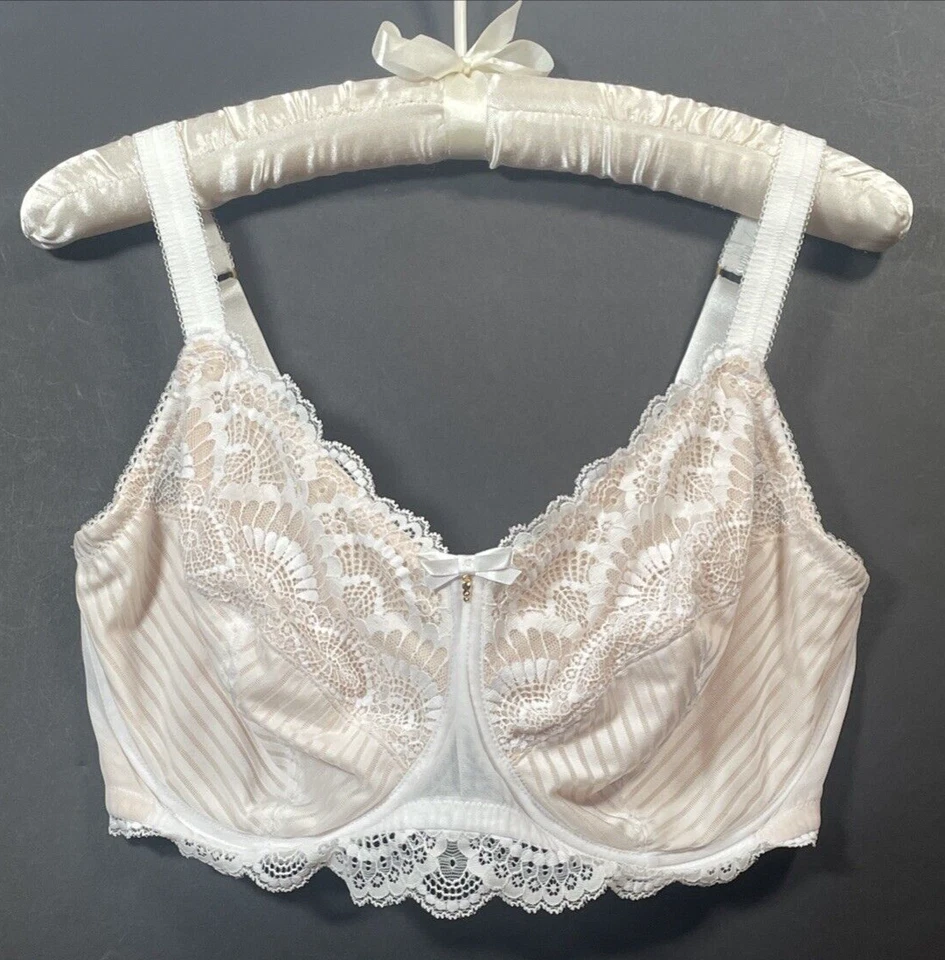Amoena Karolina Bra Wire Lace Pocketed Post Mastectomy Tan  White 40DD - Image 2 of 4