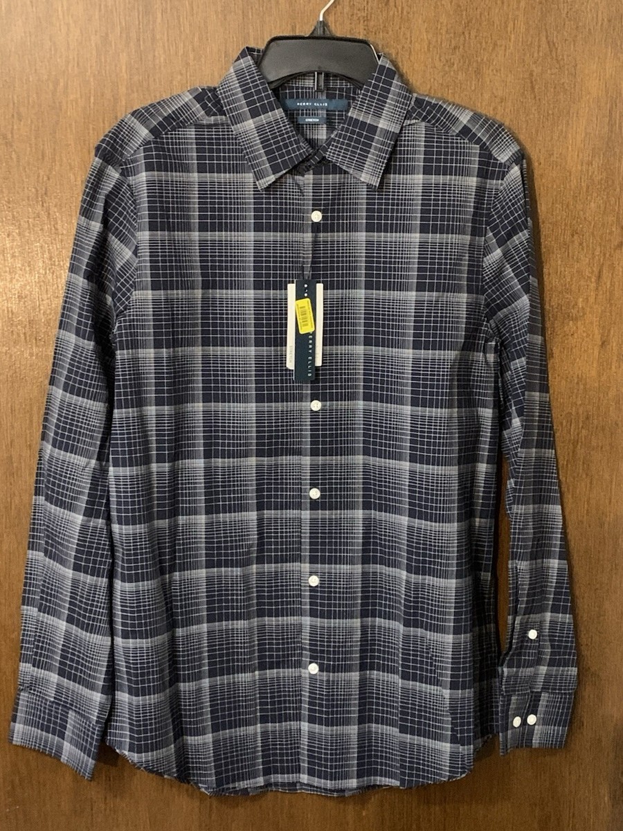 Perry Ellis Mens New $80 Long Sleeve Button Shirt Size M Medium Dk