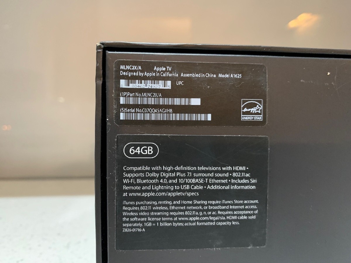 Apple TV (4th Generation) 64GB HD Media Streamer - A1625 for