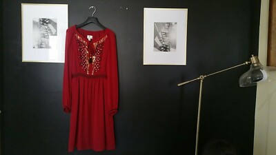 Altuzarra For Target Red Gold Tone Sequined V-Neck Cocktail Boho Dress Size 2