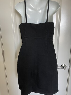 black denim dress white stitching Vestido Mini de Mezclilla Belleville - Negro