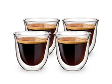 4 Double Walled Glass Coffee Cups Heat Resistant Insulated Cup Espresso 80ml
