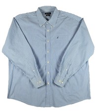 Nautica Classic Fit Dress Shirt Mens 17.5 34/35 Blue Stripe Button Down Cotton