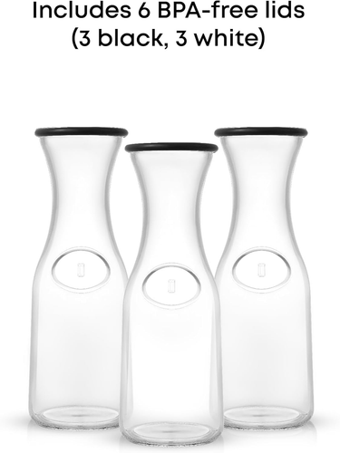 Glass Carafe with Lid, Set of 3 – 1 Liter Glass Pitcher for Mimosa Bar, Water, I - Picture 3 of 14