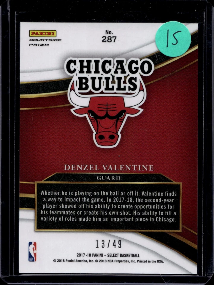 2017-18 Panini Select #287 Denzel Valentine Copper Prizms #/49 - Image 2 of 2