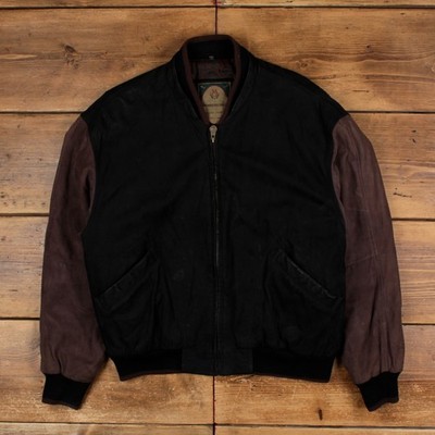Members Only Bomberjacke L Herren 00s schwarz Leder gefüttert Varsity