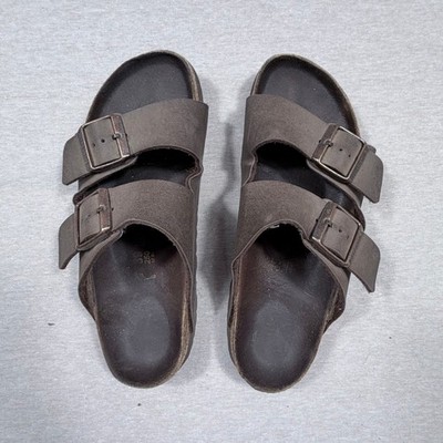 Birkenstock Sandal Brown Taupe Beige 2 Strap Slide Slip On Leather Shoe