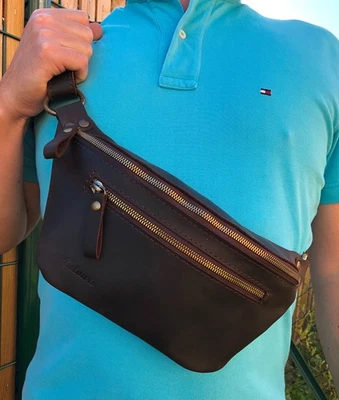 Sac banane homme en cuir de qualité, Sac en cuir homme pour voyage, Sac ceinture - Photo 1/4