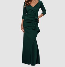 Xscape Women's Green Scuba Crepe Ruffled V-Neck 3/4 Sleeve Dress Size 6