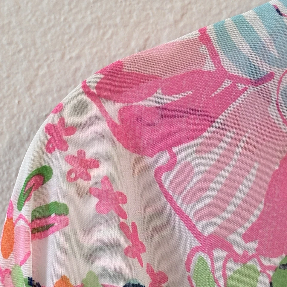 Lilly Pulitzer X Target Floral Pom Kimono Playa Cubrimiento Tropical OS Preppy Foto 4 de 4