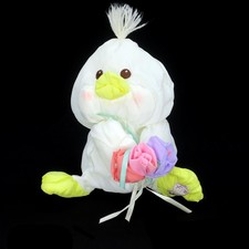 Vintage Fisher Price Puffalump Duck Plush Chick White Pink Flower Bouquet 1988