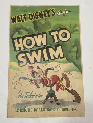 Walt Disney 1942 Goofy ''How To Swim'' Vintage Poster RKO Pictures **Rare**