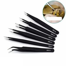 6pc Precision Tweezers Set ESD Anti-Static Stainless Steel Tools for Electronics
