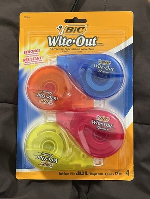 BiC Wite Out Correction Tape, 39.3 Ft each (Double lenghth), 4-Count Pack