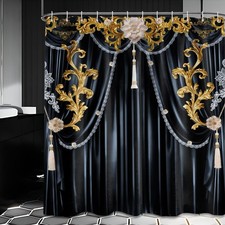 Elegant Black and Gold Shower Curtain Mens Modern Luxury European Shower Curt...