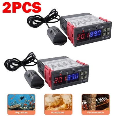 2PCS STC-3028 AC110-220V Dual Digital Temperature Humidity Controller Thermostat