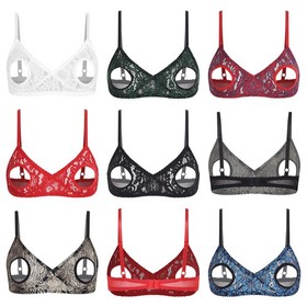 US Womens Sexy Lingerie Mesh Hollow Out Open Nipples Wireless Unlined Bra Tops 