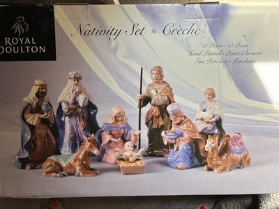 Royal Doulton Nativity Set With Box Hand Painted Fine Porcelain 10 Pcs