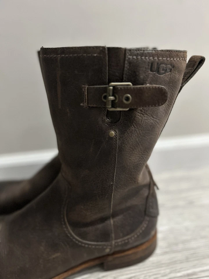 Botas de Motociclista UGG Rockville Para Hombre EE. UU. 13 Marrón Cuero Hebilla Moto Botas de pantorrilla Foto 3 de 4
