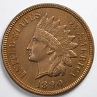 1890 Indian Head Penny Cent Almost Uncirculated (AU) Cleaned