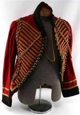 New 19th Century Hussar Cavalry Pelisse Tunic Red/Gold Braiding Jacket