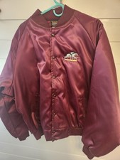 Giacca bomber vintage punto catena uomo XXL marrone trapuntato foderato raso cappotto USA 