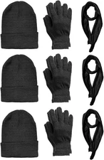 3 Pairs Black Yacht & Smith Unisex Winter Cold Thermal Warm Stretch Skull Cap