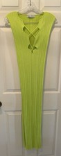 Zara Neon Green Pencil Bodycon Midi Dress- Medium- Slits - Stretch