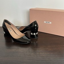 Miu Miu Black Heels Crystal Embellished Pumps Sz 37 Calzature Donna Vernice 3
