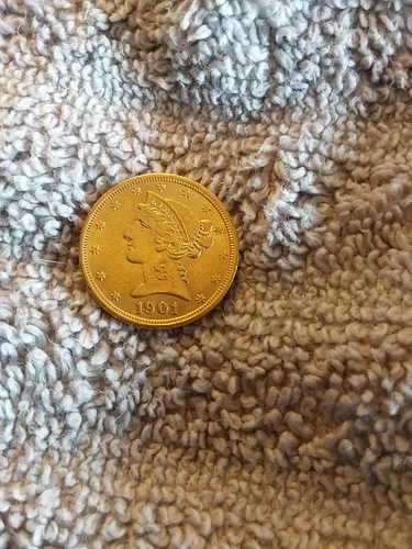 1901-S USA Liberty Coronet Head Half Eagle FIVE D. G$5 USD 90% Pure Gold Coin