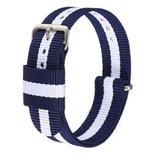 18mm Nylon Watch Bands Stripe Quick Release with Silver Pin Blue/White