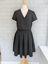 Maje black pleated little black dress size 2 UK size 10 smart black skater dress