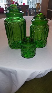 Vtg LE Smith Moon & Star Green Canisters x3 Jumbo Large & Small Nice Clean C.